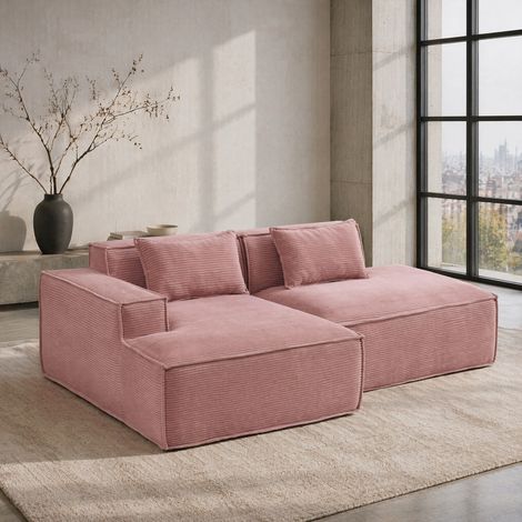 DESMIU Canapé droit 235 cm avec 2 coussins, mousse à ressorts, pour petit salon, en Polyester rembourré, Rose bébé (1/5)