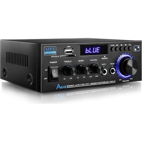 Amplificateur audio, amplificateur Hi-Fi, amplificateur stéréo 2 canaux 80 W, Bluetooth 5.0, 12-240 V, écran LCD, radio FM portable, entrée carte SD/USB, pour la maison ou la voiture (1/4)