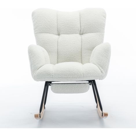 Chaise berçante en tissu teddy blanc avec repose-pieds escamotable MODENUIT (1/5)
