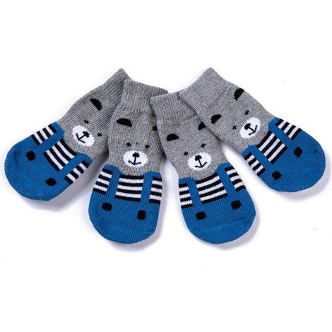 Calcetines antideslizantes para perros y gatos - Protegen las patas de las mascotas y los suelos interiores, con almohadillas de goma, aptos para perros y gatos pequeños o grandes, Azul, 2XL, 4 unidad (1/5)