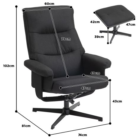 Fauteuil de détente avec repose-pieds — Fauteuil TV rembourré avec fonctions d'inclinaison et de bascule — Fauteuil inclinable pivotant en velours — Idéal pour salon ou chambre — Noir