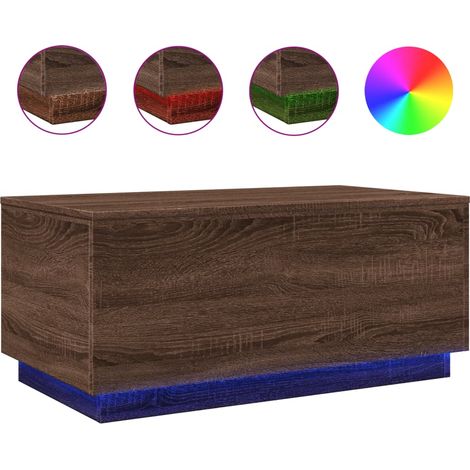 Mesa de centro de salón de diseño moderno con luces LED 90 x 50 x 40 cm madera de ingeniería marrón DEC037638
