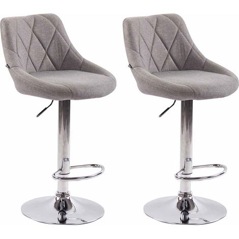 Juego de 2 taburetes de bar giratorios altura regulable tela gris con costuras decorativas estructura de metal cromado 100006198