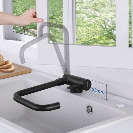 Mitigeur Cuisine Rabattable Pivotant à 360°, Robinet de Cuisine avec Poignée Pliable Contre Fenêtre, Robinet Mitigeur Evier Acier Inox 304 à Eau Chaude et Froide pour Cuisine Noir