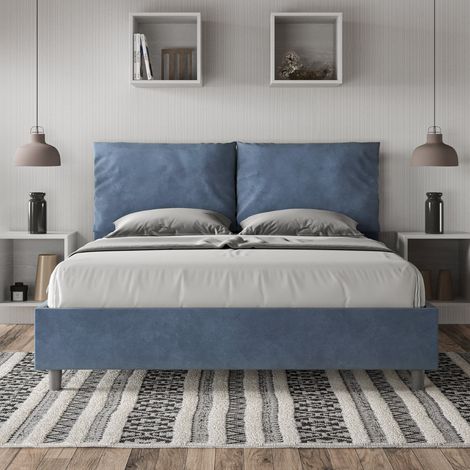 Letto contenitore da 160x190 in microfibra blu Antea (1/5)