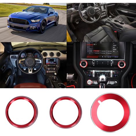 Modification automobile : anneaux décoratifs pour les boutons de commande de la climatisation de la console centrale et les boutons de phares, compatibles avec les modèles Ford Mustang 2015-2020. (1/5)