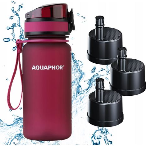 Bouteille filtrante AQUAPHOR CITY 350 ml Bordeaux, lot de 3 cartouches (1/5)
