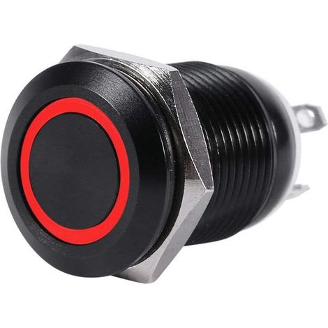 Interrupteur à Bouton-Poussoir, 12mm Interrupteur d'Alimentation Commutateur à Verrouillage de Puissance de la Voiture LED 2A 3V Type Momentané en Laiton Etanche(Rouge) (1/5)