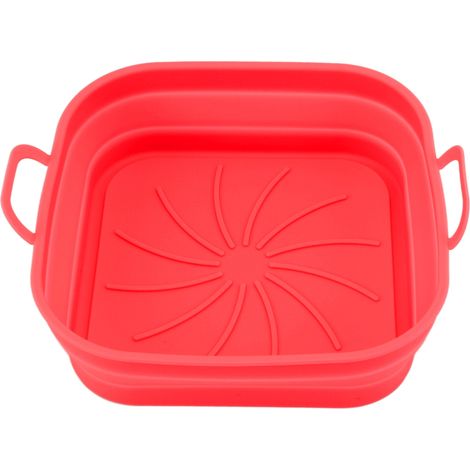 Panier à friture carré de 20,5 cm en silicone, pliable, compatible lave-vaisselle, rouge. (1/5)