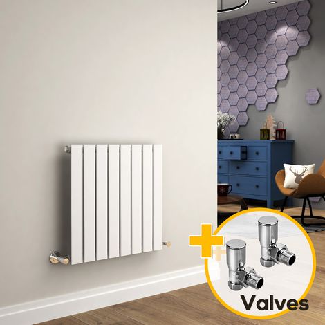 ELEGANT 600 x 600 mm White Horizontal Column Designer Radiator Single Flat Panel Radiator Heater + Angled Radiator Valves (1/5)