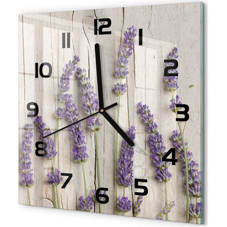 Horloge Murale Carrée Moderne en Verre Mouvement Quartz Silencieux pour Salon Lavande sur bois 30x30 cm (1/5)