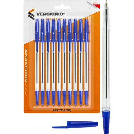 Lot de 10 stylos à bille bleus transparents 1 mm pour le bureau et l'école