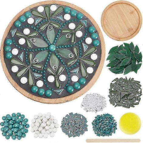 Kit de loisirs créatifs DIY pour créer un ensemble de dessous de verre en mosaïque florale, comprenant des briques de verre vertes et de la céramique. Idéal pour les débutants. Décoration intérieure e (1/5)
