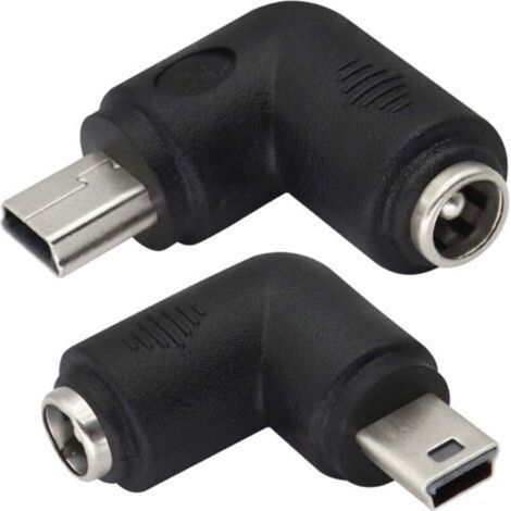 (2er-Pack-Mini) 90-Grad-USB-Mini-Netzteiladapter, DC-Rechtwinkel-Mini-USB-Stecker auf DC 5,5x2,1 mm Buchsenstecker für Mini-USB 5V Mini-Gerät USB-Ladeanschluss (1/4)