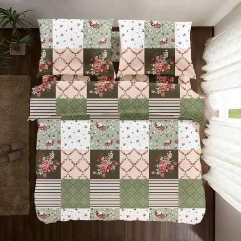 PARURE DE LIT EN COTON 200x200 À CARREAUX FLEURS (1/4)