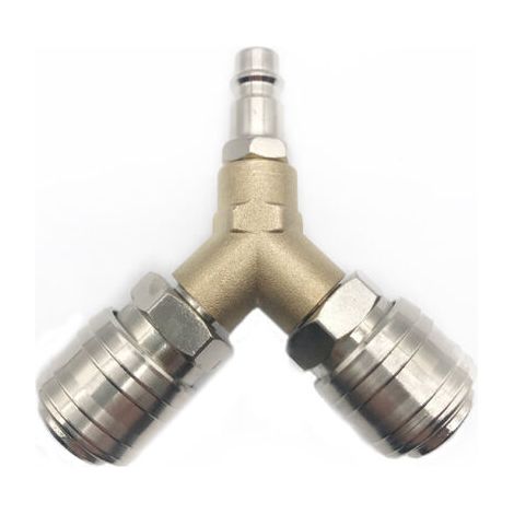 Distributeur d'air comprimé en Y – 2 connecteurs filetés 1/4 pouce – Laiton antirouille – Connexion rapide pour outils pneumatiques (1/5)