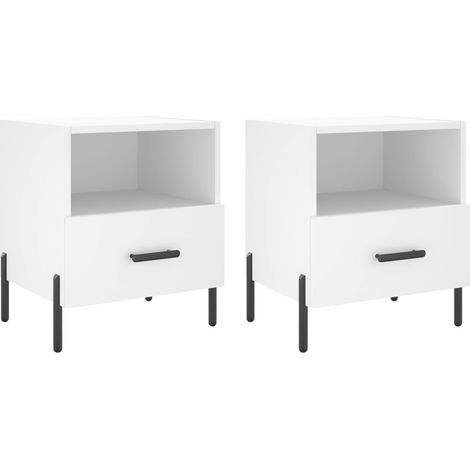 Juego de 2 mesitas de noche con cajón y compartimento abierto 40 x 35 x 47,5 cm madera contrachapada blanca DEC034914