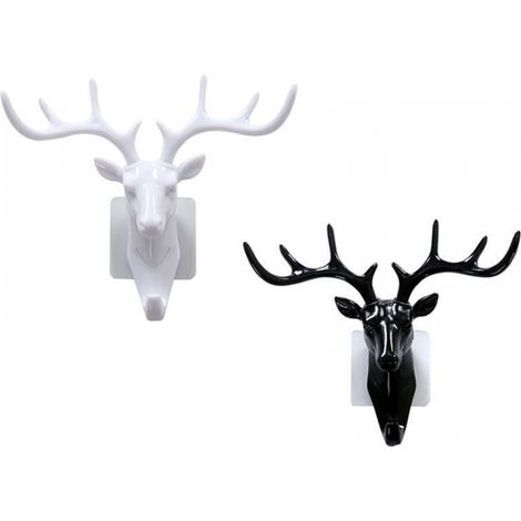 Crochet artistique, créative mural en bois de cerf rétro pour la maison, crochet noir décoration avec clé en bois de cerf, 2 pièces (blan + en résine (1/5)