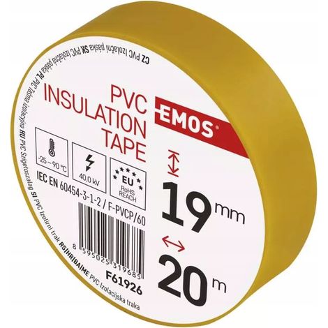 Cinta aislante de PVC de 19 mm x 20 m, color amarillo. (1/2)