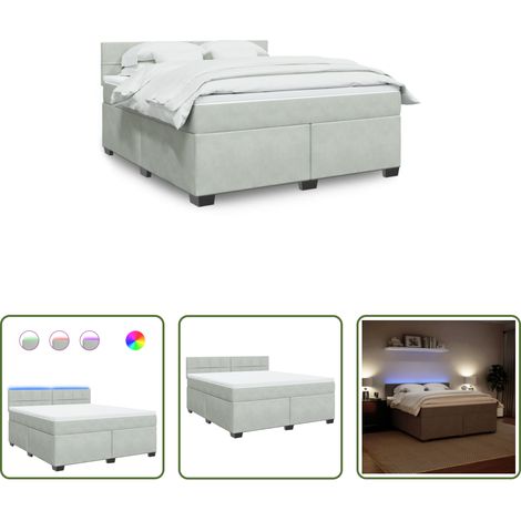 vidaXL Surmatelas -  Sommier à lattes de lit et matelas Gris clair 180x200cm Velours (1/5)