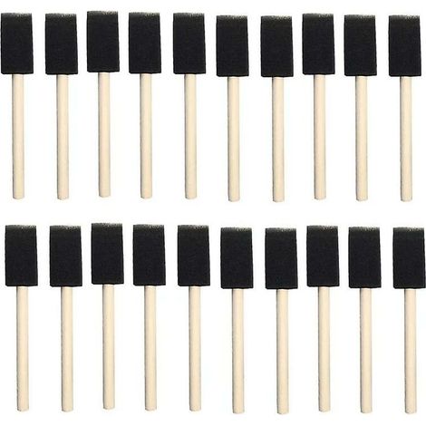 25pcs éponges en mousse peinture manche en bois pinceau flexible Poly mousse pinceau biseauté pour acryliques teintures vernis artisanat Art 1 pouce