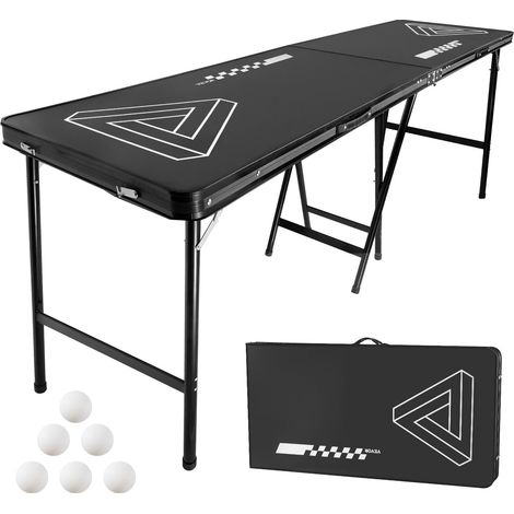 Table de Beer Pong 240x60x90 cm Table de Jeu à Boire Pliante Portable, Ensemble pour Bière-pong Fête Partie Camping Pique-nique Avant-matchs, Avec Poignées de Transport et 6 Balles, Légère (1/5)