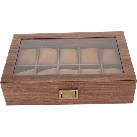 Coffret de rangement pour montres en cuir PU, vitré, 10 emplacements, coussins amovibles, boîte à montres avec couvercle transparent, cadeau Saint-Valentin (1/5)
