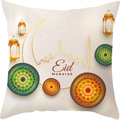 (13) Housse de coussin de chambre à coucher en velours peau de pêche Golden Moon à imprimé ethnique (1/2)