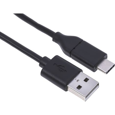 Câble USB RS PRO, Male USB-C vers USB-A mâle, Noir, 2m ( Prix pour 1 ) (1/2)