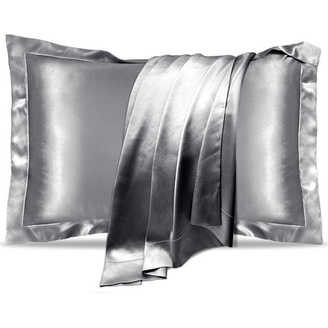 LaBlanc - Graue Satin-Kissenbezüge, 2er-Set, ideal für gesunde Haare und Haut, hochwertige Seiden-Kissenbezüge, weich, glatt und kühl zum Schlafen (50 x 75 cm)