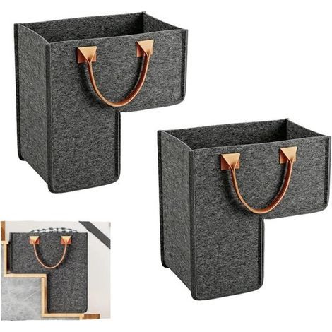 Set aus 2 L-förmigen, faltbaren Treppenkörben aus Filz mit Griffen. Ideal zur Aufbewahrung von Wäsche, Spielzeug und anderen Dekoartikeln. Maße: 42 x 42 x 25 cm. (1/5)
