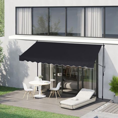 Garden Awnings 250x120cm Manual Adjustable Awning DIY Patio Garden Awning Sun Shade Shelter Canopy with Hand Crank for Patio Garden Balck (1/4)