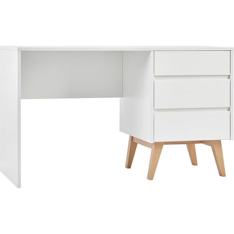 Bureau 3 tiroirs Pinio Swing - Blanc et bois (1/3)