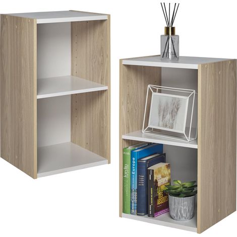 Bibliotheque Gain de Place, Extra Large 2 Etageres, Marron Clair, Réglable, Modulable, pour Salon, Bureau, Chambre, Livres, CD, Petit Meuble de Rangement, Montage Facile (1/5)