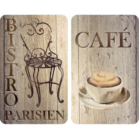 WENKO Herdabdeckplatte Universal Bistro 2er Set, für alle Herdarten, Mehrfarbig, Gehärtetes Glas braun, Kunststoff (TPE) hellgrau, Kunststoff transparent (1/5)