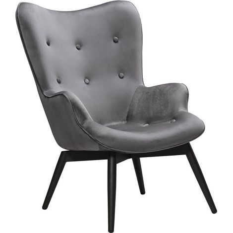 Fauteuil Scandinave en Velours Gris avec Pieds en Métal Noir pour Salon et Salle d'Attente - PANGIVO (1/5)