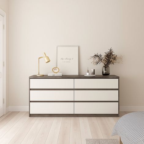 Dmora - Aparador Giselle, Bufé de salón, Aparador de salón, Despensa de cocina, 154x50 h70 cm, Cemento y Blanco brillante (1/5)