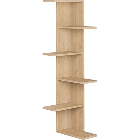 Etagère murale, bibliothèque coloris chêne cambrian - longueur 37 x profondeur 24 x hauteur 141 cm (1/2)