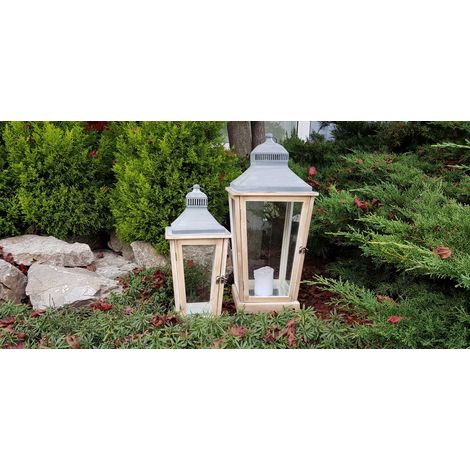BONTURI CASA HOME DECORATION Lanterna Genova Set 2 Pz H 60 Cm 28 x 28 Cm Natural Top Metall