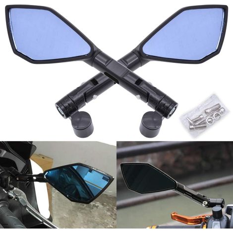 Specchietto retrovisore per manubrio moto, sottile, nero, antiriflesso, bluastro, Hawk-Eye, filettatura destrorsa 10 mm/8 mm, viti di montaggio per Kawasaki, Suzuki, Honda, Victory, Chopper