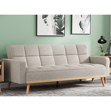 Canapé lit en tissu beige SARI (1/5)