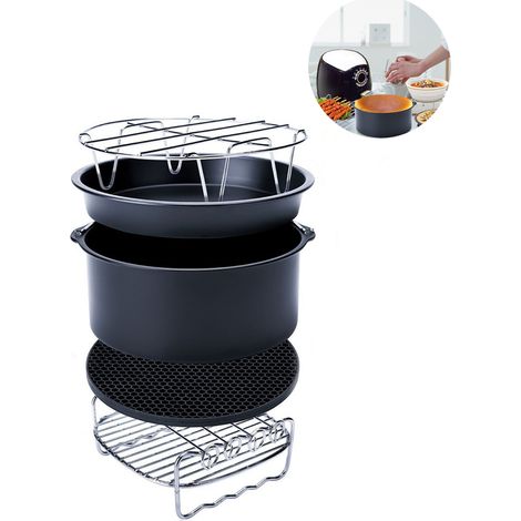 10-teiliges Set 16 cm (6 Zoll) Airfryer-Zubehör, sichere Pizzabackform, Küchenkochutensilien für 3,7–5,8 l (3,7–5,8 qt) (1/5)