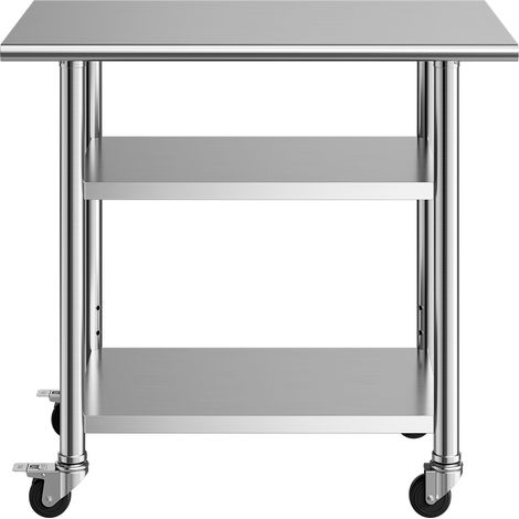 Mophorn Table de travail en acier inoxydable 91,5x61 cm, idéale pour la préparation alimentaire dans les cuisines professionnelles, cafés, avec 3 niveaux et roulettes pour une utilisation pratique. (1/5)