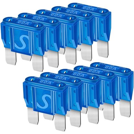 Packung mit 10 Maxi APX 60A Ersatz-Flachsicherungen für Autos, LKWs, Wohnmobile, Boote, Pkw, Campervans, SUVs