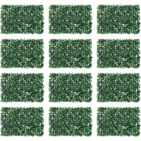 HAUTOUR 12 pièces 40x60 cm Panneau de haie artificielle en forme de tapis - Décoration murale - Faux grillage - Plante d’intérieur - Gazon artificiel - Plaque de feuillage (1/5)