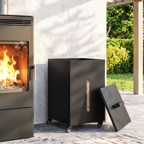 Réservoir à Pellets Granulés en Acier, Roulettes, 30 kg, Noir, haute qualité et durable (1/5)