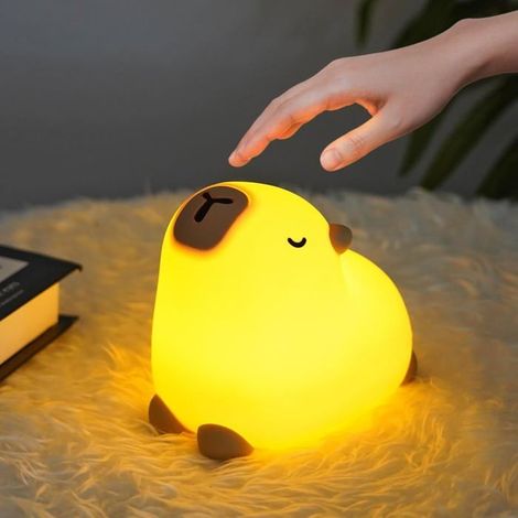 Veilleuse Bebe Capybara, Veilleuses de Capybara en Silicone pour Enfants, Lampe de Chevet Rechargeable, 3 Niveaux de Luminosité (1/4)
