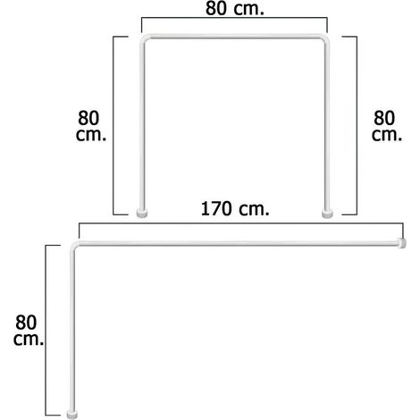 Tringle à rideau de douche en aluminium blanc 80 x 170 cm – Utilisation en forme de U ou L – Résistant à la corrosion – Installation facile (1/4)