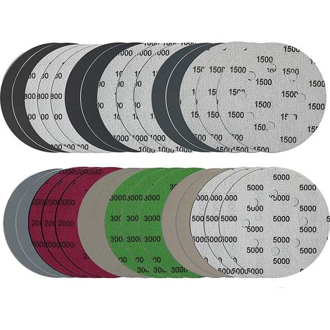 Lot de 30 disques abrasifs de 12,7 cm (5 pouces), fixation auto-agrippante, 8 trous (grains 800/1000/1500/2000/3000/5000). (1/4)