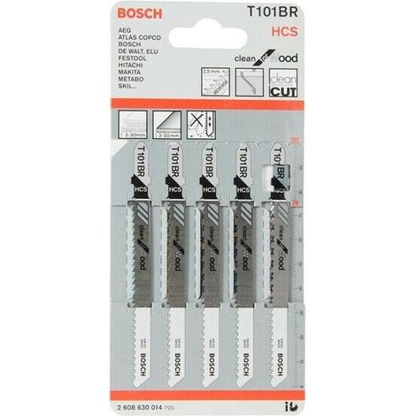 Bosch 5 Piece T101BR 5 Pack Jigsaw Blades For Wood 2608630014